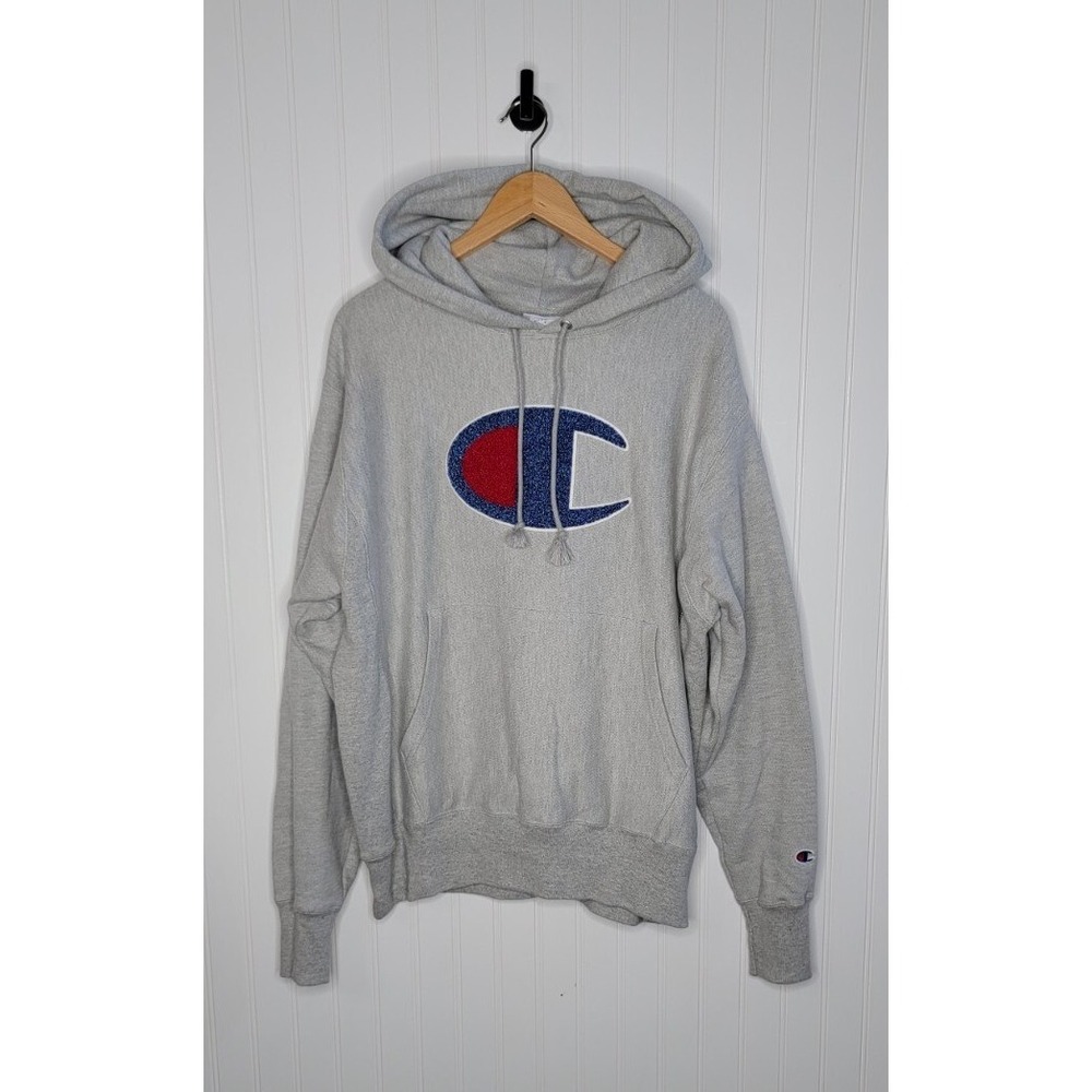 Champion Pullover Hoodie Reverse Weave Oversized Logo Men's Size Medium Gray